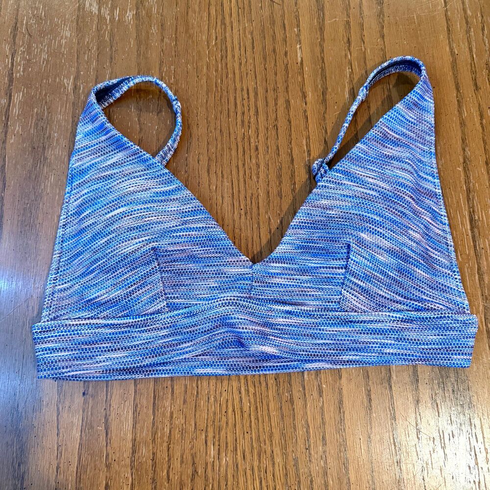 Aerie Textured Triangle Bikini Top Blue Purple Scoop Neck Swim M
